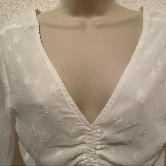 Renvy White Crop Blouse Boho Bohemian Star Details Size Small - Picture 3 of 11